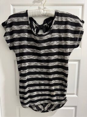 Tempted Black and White Striped Tie-Back Short Sleeve Top